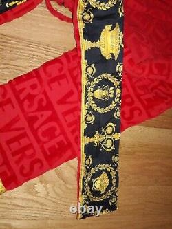 100% Authentic Versace Logo Toweling Baroque Bathrobe in Red Size XL