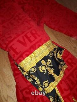 100% Authentic Versace Logo Toweling Baroque Bathrobe in Red Size XL