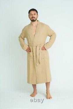 100% Cotton Muslin Kimono Robe, Dressing Gown Robe, Soft Bathrobe, Unisex, Beige