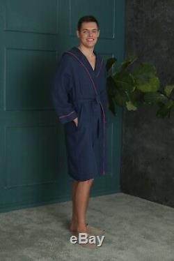 100% Linen NAVY BLUE bathrobe, Natural linen robe, MEN bathrobe, Linen SPA robe