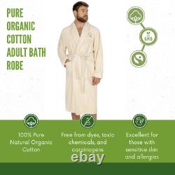 100% Organic Bath Robe Soft Absorbent Unisex Dye Free No Chemicals White Medium