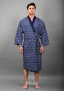 10 PC Lot Printed Kimono Men Dressing Gowns Indian Cotton Nightwear Bath Robes