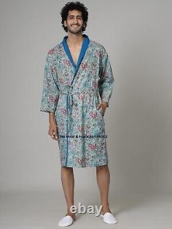 10 PC Lot Printed Kimono Men Dressing Gowns Indian Cotton Nightwear Bath Robes