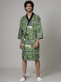 10 PC Lot Printed Kimono Men Dressing Gowns Indian Cotton Nightwear Bath Robes
