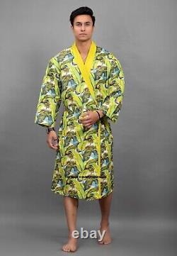 10 PC Men Casual Dressing Gown Cotton Printed Bathrobe Pool Wear Soft Kimono