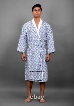 10 PC Men Casual Dressing Gown Cotton Printed Bathrobe Pool Wear Soft Kimono