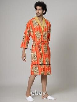 10 PC Men Casual Dressing Gown Cotton Printed Bathrobe Pool Wear Soft Kimono