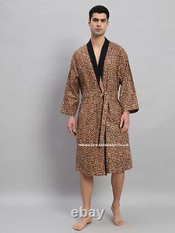 10 PC Men Casual Dressing Gown Cotton Printed Bathrobe Pool Wear Soft Kimono
