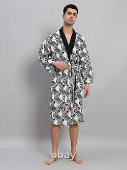 10 PC Men Casual Dressing Gown Cotton Printed Bathrobe Pool Wear Soft Kimono