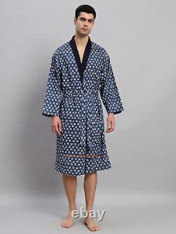 10 PC Men Casual Dressing Gown Cotton Printed Bathrobe Pool Wear Soft Kimono