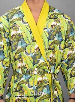 10 PC Men Casual Dressing Gown Cotton Printed Bathrobe Pool Wear Soft Kimono
