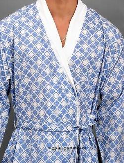 10 PC Men Casual Dressing Gown Cotton Printed Bathrobe Pool Wear Soft Kimono