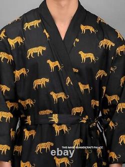 10 PC Men Casual Dressing Gown Cotton Printed Bathrobe Pool Wear Soft Kimono