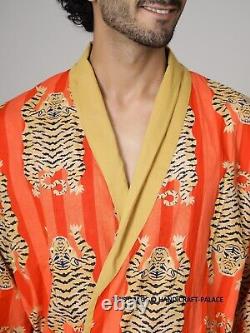 10 PC Men Casual Dressing Gown Cotton Printed Bathrobe Pool Wear Soft Kimono