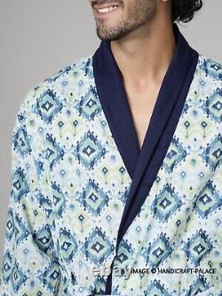 10 PC Men Casual Dressing Gown Cotton Printed Bathrobe Pool Wear Soft Kimono