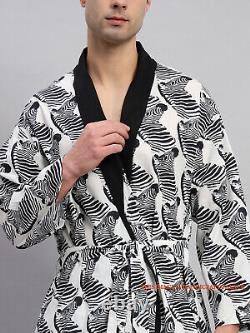 10 PC Men Casual Dressing Gown Cotton Printed Bathrobe Pool Wear Soft Kimono