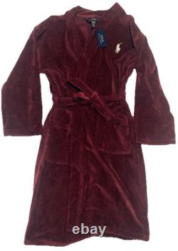 $115 MSRP Polo Ralph Lauren Men's Terry Velour Bath Robe Classic Wine Sz S/M NWT