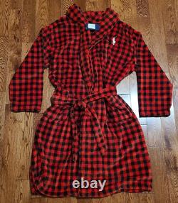 $115 POLO RALPH LAUREN Mens LARGE / XL Red & Black Buffalo Plaid Plush Bath Robe