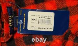 $115 POLO RALPH LAUREN Mens LARGE / XL Red & Black Buffalo Plaid Plush Bath Robe