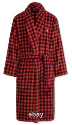$115 POLO RALPH LAUREN Mens LARGE / XL Red & Black Buffalo Plaid Plush Bath Robe