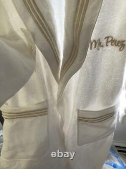 $1195 Pratesi Italy NWT Bath Robe S 3 Line Embroidery Beige Cotton
