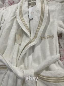 $1195 Pratesi Italy NWT Bath Robe S 3 Line Embroidery Beige Cotton