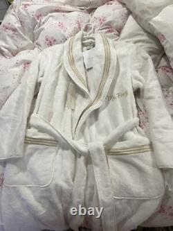 $1195 Pratesi Italy NWT Bath Robe S 3 Line Embroidery Beige Cotton