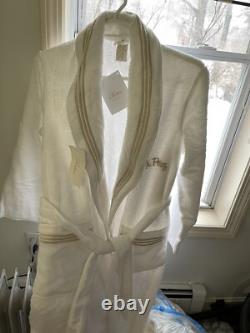 $1195 Pratesi Italy NWT Bath Robe S 3 Line Embroidery Beige Cotton