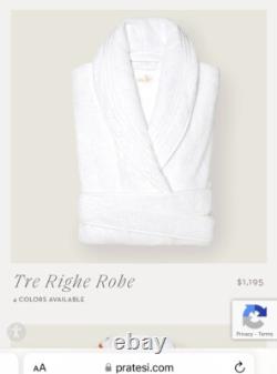 $1195 Pratesi Italy NWT Bath Robe S 3 Line Embroidery Beige Cotton