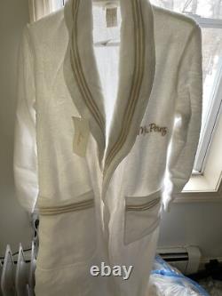 $1195 Pratesi Italy NWT Bath Robe S 3 Line Embroidery Beige Cotton