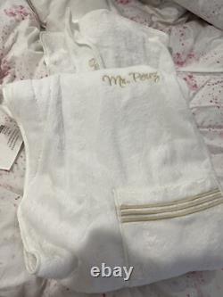 $1195 Pratesi Italy NWT Bath Robe S 3 Line Embroidery Beige Cotton