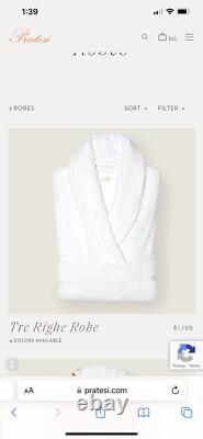 $1195 Pratesi Italy NWT Bath Robe S 3 Line Embroidery Beige Cotton