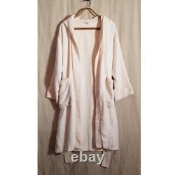 120% Lino Linen Hooded Spa Robe Italy Terry Luxury Short Cream Unisex Lounge M L