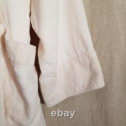 120% Lino Linen Hooded Spa Robe Italy Terry Luxury Short Cream Unisex Lounge M L