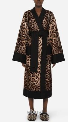$1775 Dolce & Gabbana Casa Leopard Cotton Terry Bath Robe Jacket Small