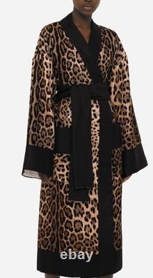$1775 Dolce & Gabbana Casa Leopard Cotton Terry Bath Robe Jacket Small