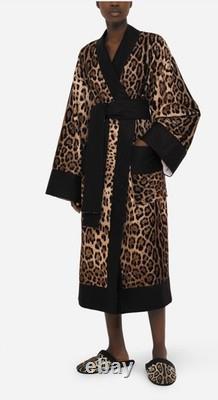 $1775 Dolce & Gabbana Casa Leopard Cotton Terry Bath Robe Jacket Small