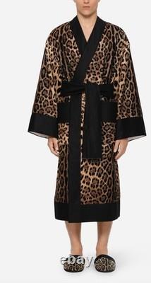 $1775 Dolce & Gabbana Casa Leopard Cotton Terry Bath Robe Jacket Small