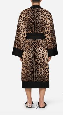 $1775 Dolce & Gabbana Casa Leopard Cotton Terry Bath Robe Jacket Small