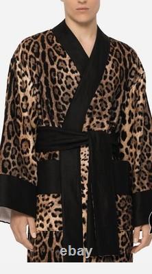 $1775 Dolce & Gabbana Casa Leopard Cotton Terry Bath Robe Jacket Small