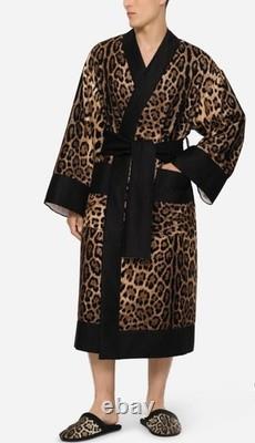 $1775 Dolce & Gabbana Casa Leopard Cotton Terry Bath Robe Jacket Small
