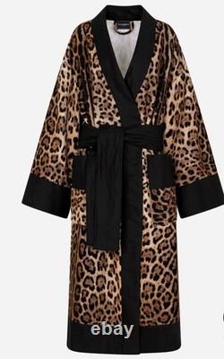 $1775 Dolce & Gabbana Casa Leopard Cotton Terry Bath Robe Jacket Small