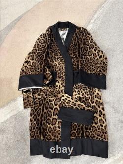 $1775 Dolce & Gabbana Casa Leopard Cotton Terry Bath Robe Jacket Small