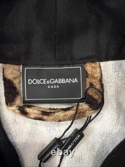 $1775 Dolce & Gabbana Casa Leopard Cotton Terry Bath Robe Jacket Small