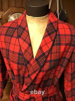 1960s Pendleton Mens Wool Bathrobe Housecoat Smoking Jacket Sz M Plaid Made USA