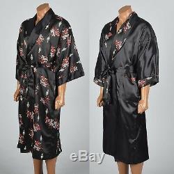 1990s Mens Black Reversible Robe Loungewear Lounge Wear Sleepwear Bathrobe VTG