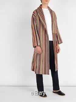 $295 PAUL SMITH Signature Striped Cotton-Terry Dressing Gown/Bath Robe Men's L