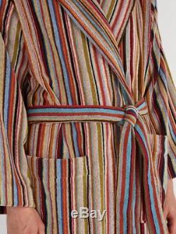 $295 PAUL SMITH Signature Striped Cotton-Terry Dressing Gown/Bath Robe Men's L