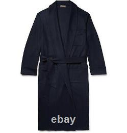 $3,650 LORO PIANA James Piped 100% Baby Cashmere Robe L Large Navy Blue Italy