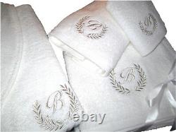 5 Hotel Edition White Set Bathrobe, Bath Towels, Robe-Gold/Silver Personalized